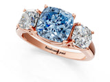 Rose gold Three-Stone Fancy Blue Cushion Cut Diamond Engagement Ring with Prong Setting_4