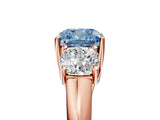 Rose gold Three-Stone Fancy Blue Cushion Cut Diamond Engagement Ring with Prong Setting_8