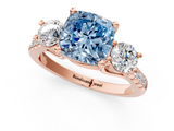 Rose gold Three-Stone Fancy Blue Cushion  Cut Diamond Pavé Band with Four-Prong Setting_29