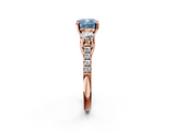 Rose gold Three-Stone Fancy Blue Cushion  Cut Diamond Pavé Band with Four-Prong Setting_30