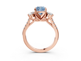 Rose gold Three-Stone Fancy Blue Cushion  Cut Diamond Pavé Band with Four-Prong Setting_31