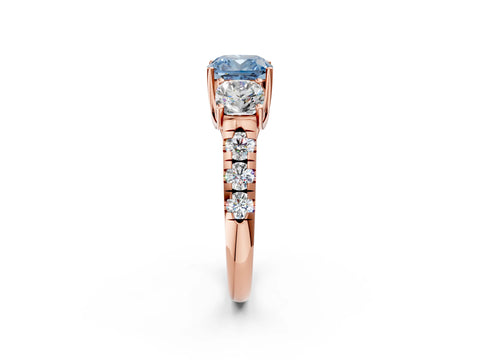 Rose gold Three-Stone Fancy Blue Cushion Cut Diamond Pavé Band with Prong Setting_2