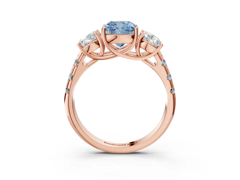 Rose gold Three-Stone Fancy Blue Cushion Cut Diamond Pavé Band with Prong Setting_3