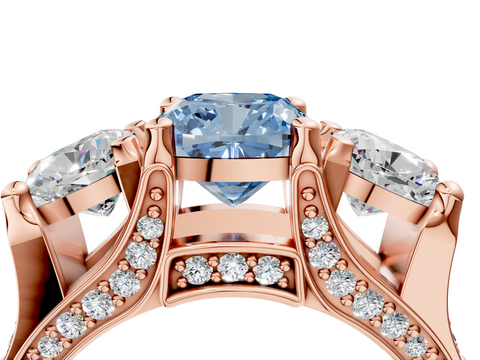 Rose gold Three-Stone Fancy Blue Cushion  Cut Diamond Ring with Channel-Set Band and Four-Prong Setting_44