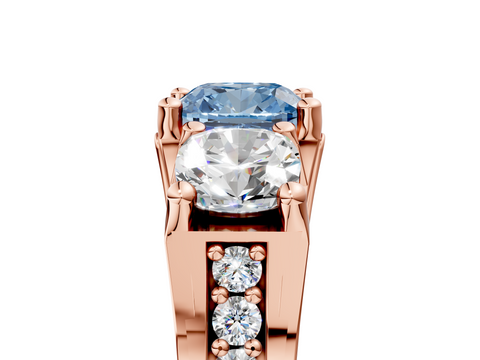 Rose gold Three-Stone Fancy Blue Cushion  Cut Diamond Ring with Channel-Set Band and Four-Prong Setting_45