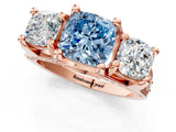 Rose gold Three-Stone Fancy Blue Cushion  Cut Diamond Ring with Channel-Set Band and Four-Prong Setting_57