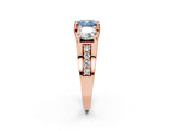 Rose gold Three-Stone Fancy Blue Cushion  Cut Diamond Ring with Channel-Set Band and Four-Prong Setting_58