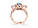Rose gold Three-Stone Fancy Blue Cushion  Cut Diamond Ring with Channel-Set Band and Four-Prong Setting_59