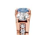 Rose gold Three-Stone Fancy Blue Cushion  Cut Diamond Ring with Channel-Set Band and Four-Prong Setting_61