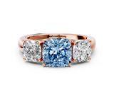 Rose gold Three-Stone Fancy Blue Cushion  Cut Diamond Ring with Channel-Set Band and Four-Prong Setting_66
