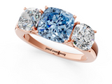 Rose gold Three-Stone Fancy Blue Cushion  Cut Diamond Ring with Channel-Set Band and Four-Prong Setting_67