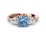 Rose gold Three-Stone Fancy Blue Cushion  Cut Diamond Ring with Pear Side Stones in Four-Prong Setting_109