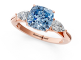 Rose gold Three-Stone Fancy Blue Cushion  Cut Diamond Ring with Pear Side Stones in Four-Prong Setting_110