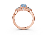 Rose gold Three-Stone Fancy Blue Cushion  Cut Diamond Ring with Pear Side Stones in Four-Prong Setting_112