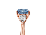 Rose gold Three-Stone Fancy Blue Cushion  Cut Diamond Ring with Pear Side Stones in Four-Prong Setting_114