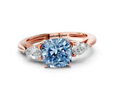 Rose gold Three-Stone Fancy Blue Cushion Cut Diamond Ring with Pear  Side Stones in Four-Prong Setting_18