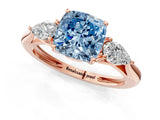 Rose gold Three-Stone Fancy Blue Cushion Cut Diamond Ring with Pear  Side Stones in Four-Prong Setting_19
