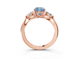 Rose gold Three-Stone Fancy Blue Cushion Cut Diamond Ring with Pear  Side Stones in Four-Prong Setting_21
