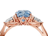 Rose gold Three-Stone Fancy Blue Cushion Cut Diamond Ring with Pear  Side Stones in Four-Prong Setting_22