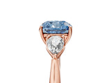 Rose gold Three-Stone Fancy Blue Cushion Cut Diamond Ring with Pear  Side Stones in Four-Prong Setting_23