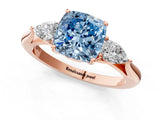 Rose gold Three-Stone Fancy Blue Cushion Cut Diamond Ring with Pear  Side Stones in Four-Prong Setting_55