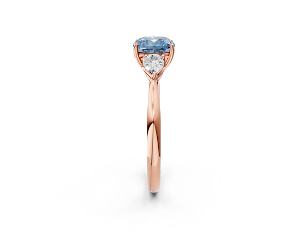 Rose Gold Cushion Cut Engagement Ring Setting for Fancy Blue Center with Pear Side Stones