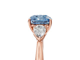 Rose gold Three-Stone Fancy Blue Cushion Cut Diamond Ring with Pear  Side Stones in Four-Prong Setting_59