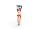 Rose gold Three-Stone Fancy Blue Cushion Cut Diamond Ring with Round Side Stones, Classic Band, and Four-Prong Setting_2