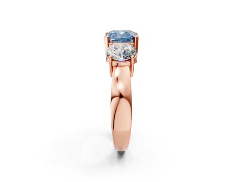 Rose gold Three-Stone Fancy Blue Cushion Cut Diamond Ring with Round Side Stones, Classic Band, and Four-Prong Setting_2