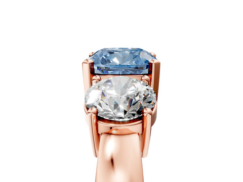Rose gold Three-Stone Fancy Blue Cushion Cut Diamond Ring with Round Side Stones, Classic Band, and Four-Prong Setting_5