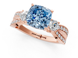 Rose gold Three-Stone Fancy Blue Cushion  Cut Diamond Twist Band with Prong Setting_64