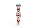 Rose gold Three-Stone Fancy Blue Cushion  Cut Diamond Twist Band with Prong Setting_65