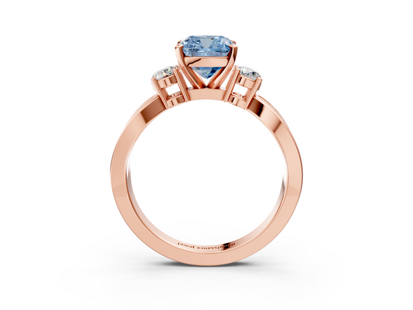 Rose gold Three-Stone Fancy Blue Cushion  Cut Diamond Twist Band with Prong Setting