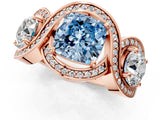 Rose gold Three-Stone Fancy Blue Cushion Cut Diamond Wave Pave Band with Prong Setting_1