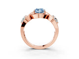 Rose gold Three-Stone Fancy Blue Cushion Cut Diamond Wave Pave Band with Prong Setting_3