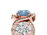 Rose gold Three-Stone Fancy Blue Cushion Cut Diamond Wave Pave Band with Prong Setting_5