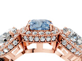 Rose gold Three-Stone Fancy Blue Cushion Cut Halo Diamond Milgrain Band with Four-Prong Setting_4