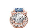 Rose gold Three-Stone Fancy Blue Cushion Cut Halo Diamond Milgrain Band with Four-Prong Setting_5
