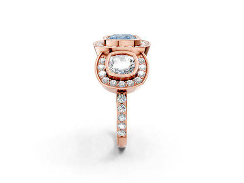 Rose gold Three-Stone Fancy Blue Cushion Cut Halo Pavé Diamond Ring_2