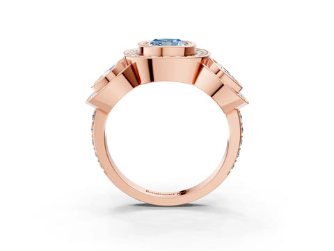 Rose gold Three-Stone Fancy Blue Cushion Cut Halo Pavé Diamond Ring_3