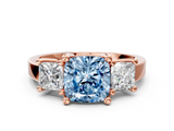 Rose gold Three-Stone Fancy Blue Cushion  Cut Solitaire Ring with Prong Setting_3