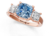 Rose gold Three-Stone Fancy Blue Cushion  Cut Solitaire Ring with Prong Setting_4
