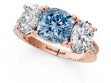 Rose gold Three-Stone Fancy Blue Cushion  Diamond Milgrain Pave Band with Prong Setting 1