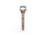 Rose gold Three-Stone Fancy Blue Cushion  Diamond Milgrain Pave Band with Prong Setting 2