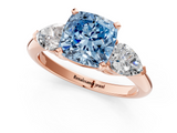 Rose gold Three-Stone Fancy Blue Cushion  Diamond Ring with Pear Side Stones in Four-Prong Setting_63