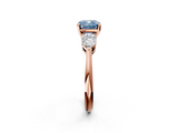 Rose gold Three-Stone Fancy Blue Cushion  Diamond Ring with Pear Side Stones in Four-Prong Setting_64