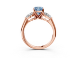 Rose gold Three-Stone Fancy Blue Cushion  Diamond Ring with Pear Side Stones in Four-Prong Setting_65