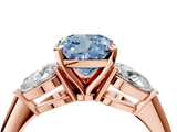 Rose gold Three-Stone Fancy Blue Cushion  Diamond Ring with Pear Side Stones in Four-Prong Setting_66