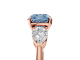 Rose gold Three-Stone Fancy Blue Cushion  Diamond Ring with Pear Side Stones in Four-Prong Setting_67