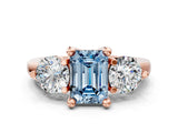 Rose gold Three-Stone Fancy Blue Emerald  Brilliant Cut Solitaire Ring with Prong Setting on a Classic Band 1